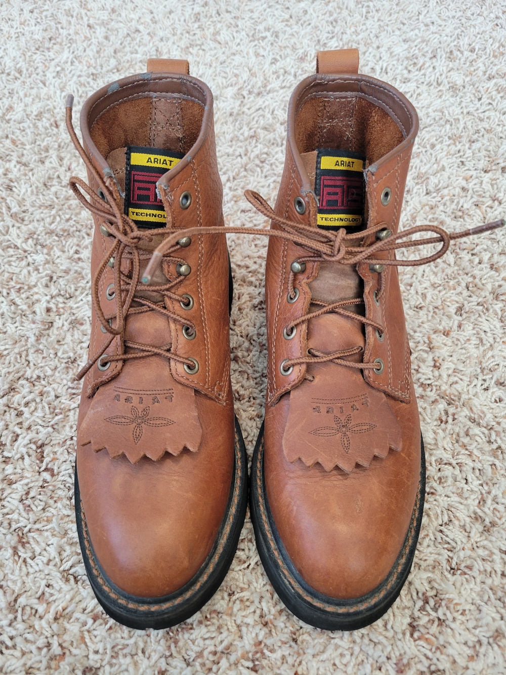 Ariat Womens Tan Leather Lace-Up Work Boots